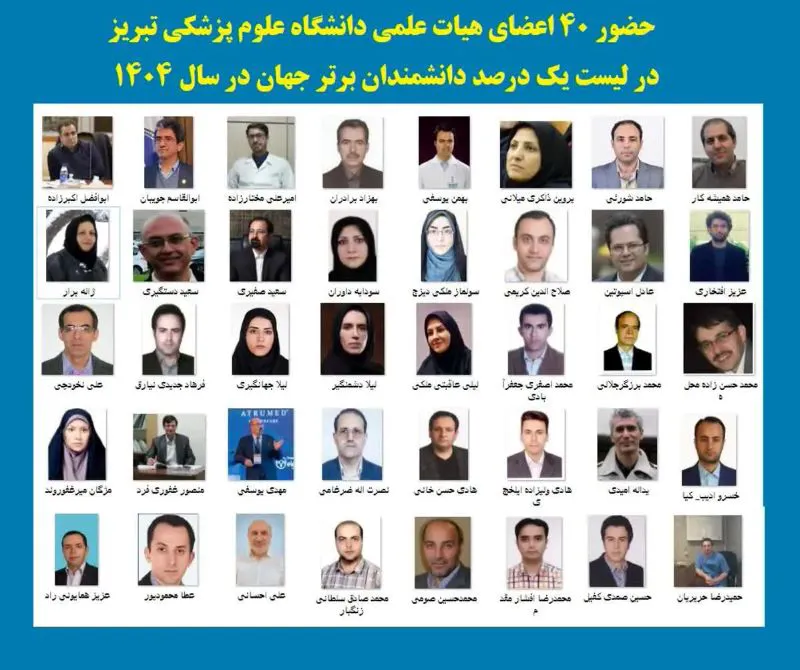 قرارگیری 40 عضو هیئت علمی دانشگاه علوم پزشکی تبریز در جمع دانشمندان برتر جهان